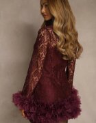 elsa.m by may Rochie mulată de cocktail din dantelă bordo cu aplicații din tul Kretalia