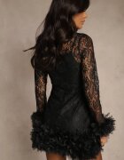 elsa.m by may Rochie mulată din dantelă de cocktail neagră cu aplicații din tul Kretalia
