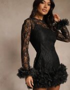 elsa.m by may Rochie mulată din dantelă de cocktail neagră cu aplicații din tul Kretalia