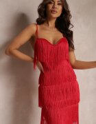 elsa.m by may Rochie Mulată Roșie cu Franjuri și Bretele Reglabile Losani