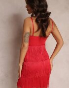 elsa.m by may Rochie Mulată Roșie cu Franjuri și Bretele Reglabile Losani