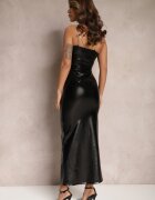 elsa.m by may Rochie Neagră Cambrată Maxi din Imitație de Piele Fără Bretele Vertena