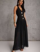 elsa.m by may Rochie Neagră cu Decolteu Halter și Butoane Decorative în Față Nesia