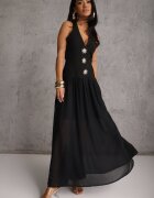 elsa.m by may Rochie Neagră cu Decolteu Halter și Butoane Decorative în Față Nesia