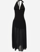 elsa.m by may Rochie Neagră cu Decolteu Halter și Butoane Decorative în Față Nesia