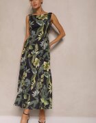elsa.m by may Rochie Neagră cu Imprimeu Floral din Bumbac cu Croială Cloș Korlio