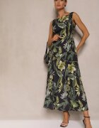 elsa.m by may Rochie Neagră cu Imprimeu Floral din Bumbac cu Croială Cloș Korlio