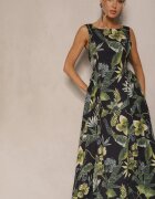 elsa.m by may Rochie Neagră cu Imprimeu Floral din Bumbac cu Croială Cloș Korlio