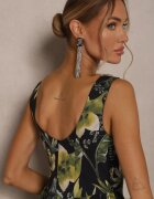 elsa.m by may Rochie Neagră cu Imprimeu Floral din Bumbac cu Croială Cloș Korlio