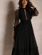 elsa.m by may Rochie Neagră cu Mânecă Bufantă Ornată cu Inserții din Tul Laluna