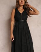 elsa.m by may Rochie neagră de tul evazată cu dantelă Phyvana
