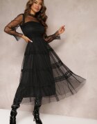 elsa.m by may Rochie Neagră din Dantelă Evazată cu Volan Faberlla