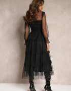 elsa.m by may Rochie Neagră din Dantelă Evazată cu Volan Faberlla