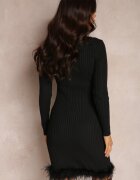 elsa.m by may Rochie Neagră din Tricot striaț cu Pene Euryleia