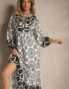 elsa.m by may Rochie neagră din viscoză decorată cu legătură și volan Efamarea