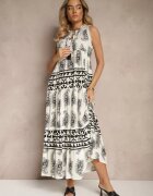 elsa.m by may Rochie Neagră Evazată din Viscoză Legată la gât cu Imprimeu Paisley Nreadia