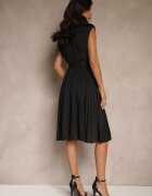 elsa.m by may Rochie neagră evazată din viscoză plisată cu nasturi și curea Eviralia