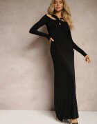 elsa.m by may Rochie Neagră Lungă cu Încrețituri Simetrice la Decolteu Neriani