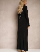 elsa.m by may Rochie Neagră Lungă cu Încrețituri Simetrice la Decolteu Neriani