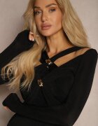 elsa.m by may Rochie Neagră Lungă cu Încrețituri Simetrice la Decolteu Neriani