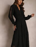 elsa.m by may Rochie Neagră Maxi cu inserții ajurate și decolteu triunghiular Fanuelis