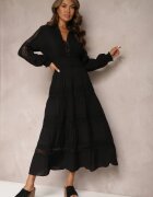 elsa.m by may Rochie Neagră Maxi cu inserții ajurate și decolteu triunghiular Fanuelis