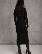 elsa.m by may Rochie neagră maxi reiată croi mulat cu nasturi și decupaj Inelia
