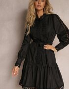 elsa.m by may Rochie neagră midi cu inserții ajurate și cordon de legat Hudo