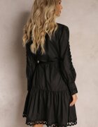 elsa.m by may Rochie neagră midi cu inserții ajurate și cordon de legat Hudo