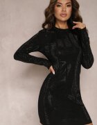 elsa.m by may Rochie neagră Mini cu mânecă lungă cu Zirconii Zerina
