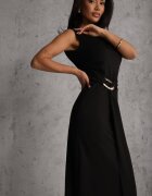 elsa.m by may Rochie Neagră Mulată Elegantă cu Aplicație în Talie Corope