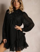 elsa.m by may Rochie Neagră Perforată Mini cu croială evazată și volane Beline