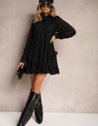 elsa.m by may Rochie Neagră Perforată Mini cu croială evazată și volane Beline