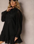 elsa.m by may Rochie Neagră Perforată Mini cu croială evazată și volane Beline