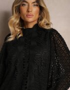 elsa.m by may Rochie Neagră Perforată Mini cu croială evazată și volane Beline