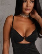 elsa.m by may Rochie Neagră Strălucitoare cu Decupaj Doreth
