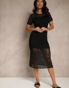 elsa.m by may Rochie Neagră Taliată din Viscoză cu Model Ajurat Anelvia