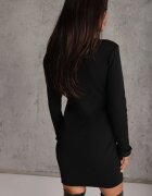 elsa.m by may Rochie Neagră tip pulover cu franjuri decorative și nasturi Opleria