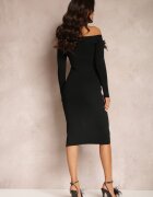 elsa.m by may Rochie Neagră Tricotată cu Pene Thanula