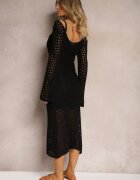 elsa.m by may Rochie Neagră Tricotată Midi în stil Boho cu decolteu adânc la spate Moralie