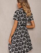 elsa.m by may Rochie Negru-Gri De Cocktail Cambrată Stil Cămașă Decorată cu o Cureaua cu o Perlă Vimalette