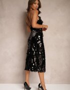 elsa.m by may Rochie paietată neagră cu croială asimetrică și legătură decorativă la spate Leriseli