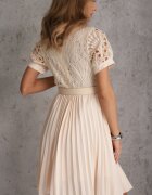 elsa.m by may Rochie Plisată Bej cu Centură și Dantelă Stelly