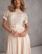 elsa.m by may Rochie Plisată Bej cu Centură și Dantelă Stelly