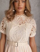 elsa.m by may Rochie Plisată Bej cu Centură și Dantelă Stelly