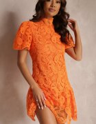 elsa.m by may Rochie Portocalie cu Broderie Dantelată Paisley și Mâneci Bufante Briena