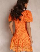 elsa.m by may Rochie Portocalie cu Broderie Dantelată Paisley și Mâneci Bufante Briena