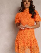 elsa.m by may Rochie Portocalie cu Broderie Dantelată Paisley și Mâneci Bufante Briena