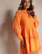 elsa.m by may Rochie Portocalie Din Dantelă cu Decolteu Decorativ Sweeney