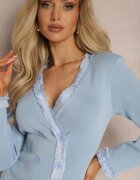 elsa.m by may Rochie Pulover Albastră cu Franjuri Decorative și Nasturi Opleria